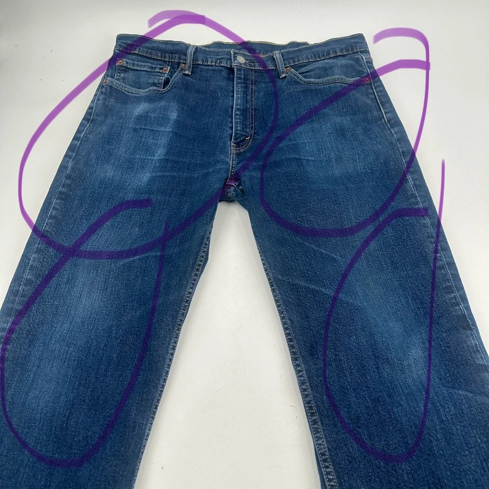 Levi's Jeans Mens 38x32 Blue 514 Straight Leg Stretch Dark Wash Denim-read